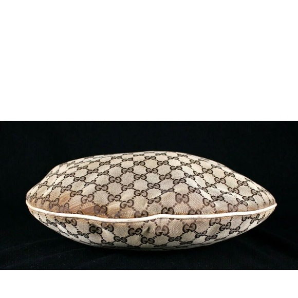 •Authentic•GUCCI Beige & Ebony Logo Canvas Ecru Leather WAVE Horsebit Hobo Bag - Picture 4 of 11